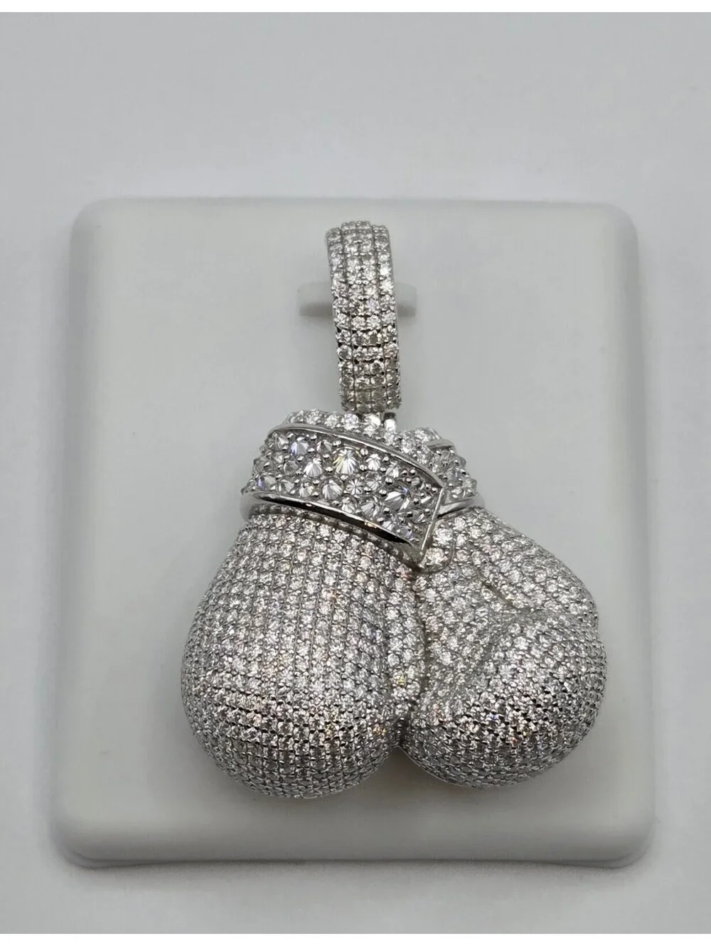 NEW Solid 925 Sterling Silver Boxing Gloves Pendant 8.0CTW VVS1 Moissanite Iced